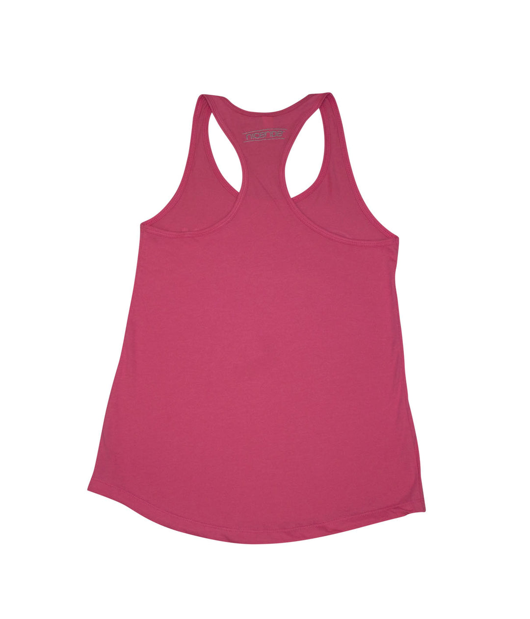 Raceday Beaches tank top in pink, showing the back of the Next Level Women&