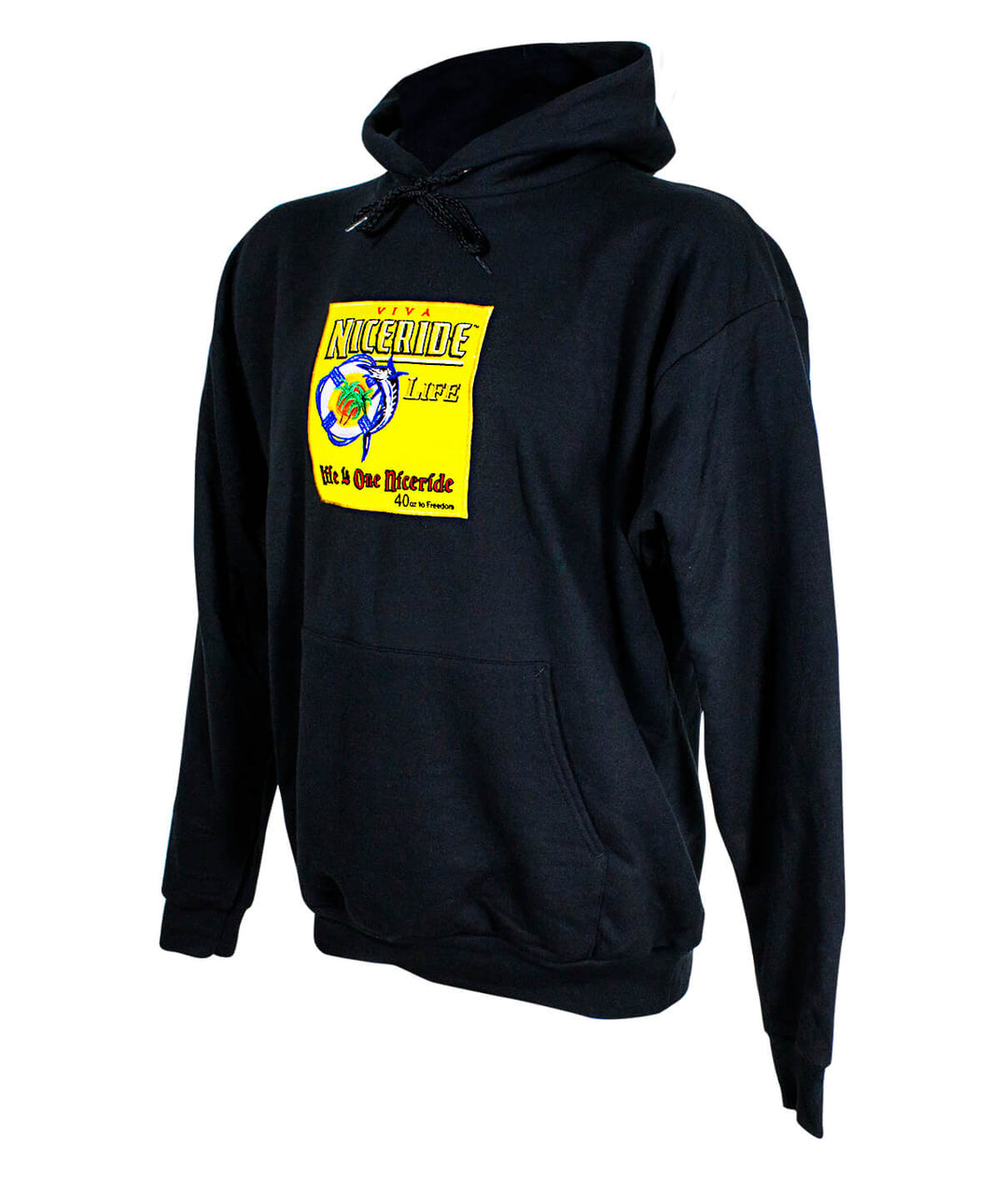 Black unisex hoodie featuring NICERIDE&
