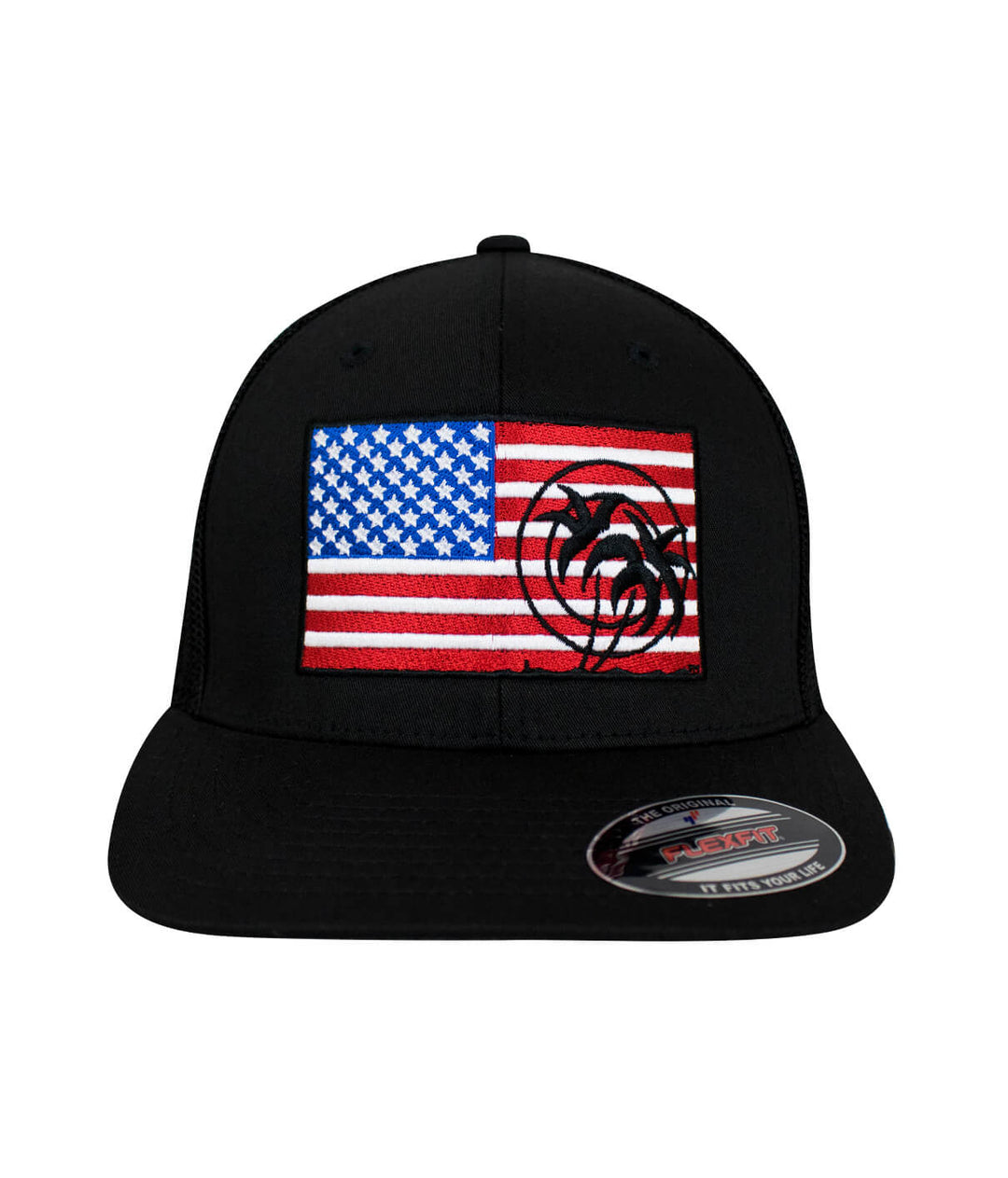 Pride Meshback Flexfit Hat featuring American flag and NICERIDE logo, one size fits most.