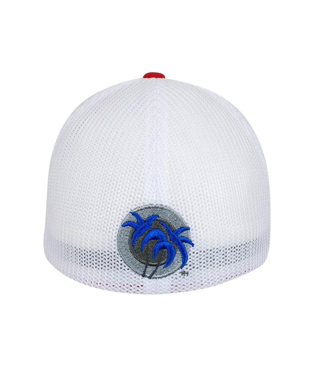 Back view of the Pride - LP Meshback Flexfit Hat, showcasing the blacked out palm logo on a white mesh design.