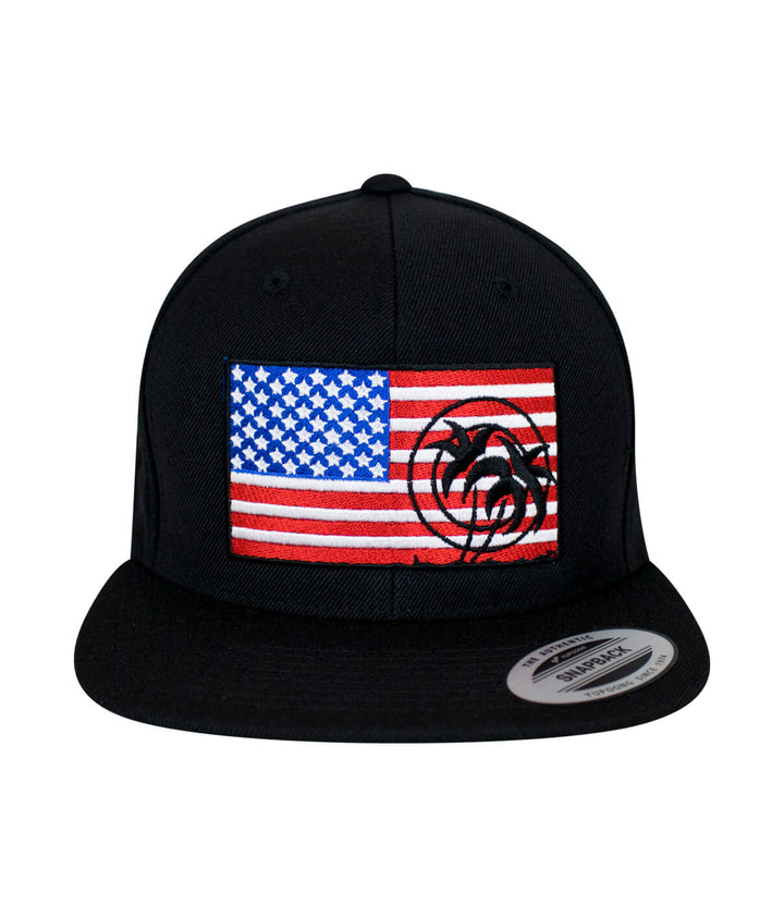 Pride Snapback Flag Hat featuring American flag and NICERIDE design, classic hat for stylish wear.
