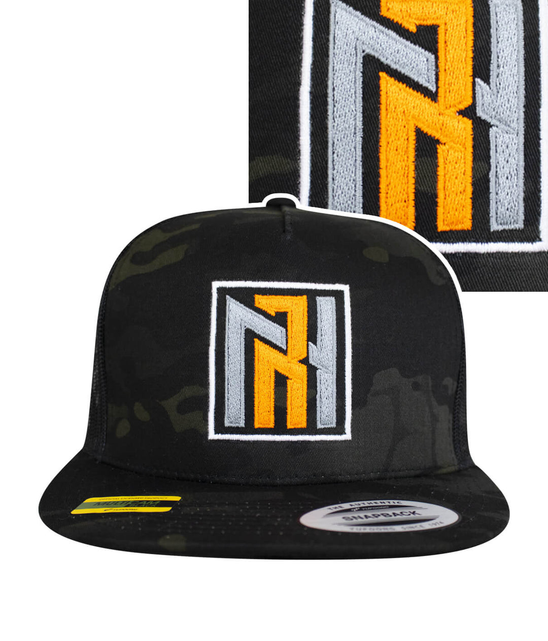 N-R Orange trucker hat featuring embroidered logo design on front panel, ideal for casual wear.