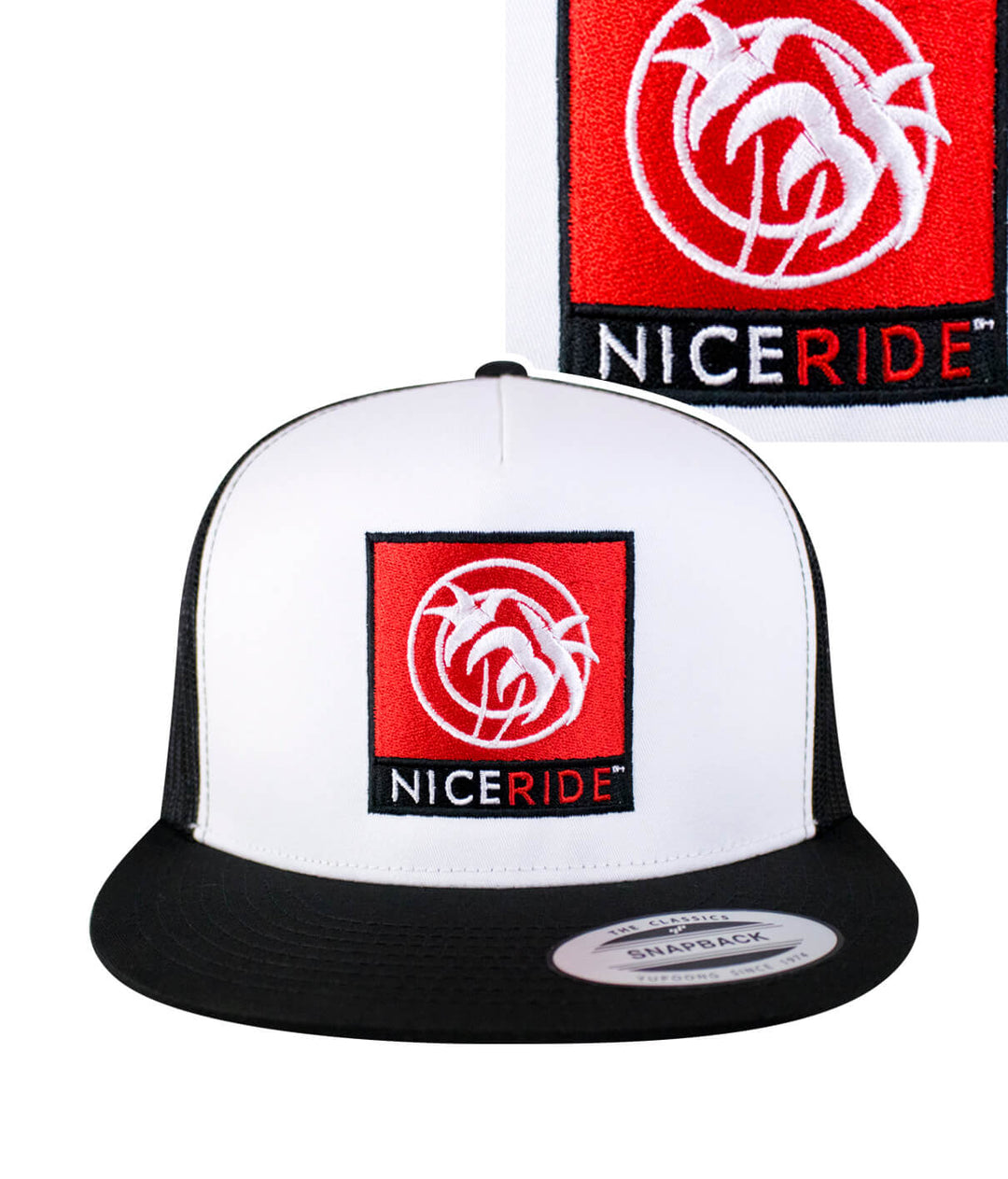 The Palm trucker hat featuring NICERIDE logo, embroidered design, and classic snapback style.