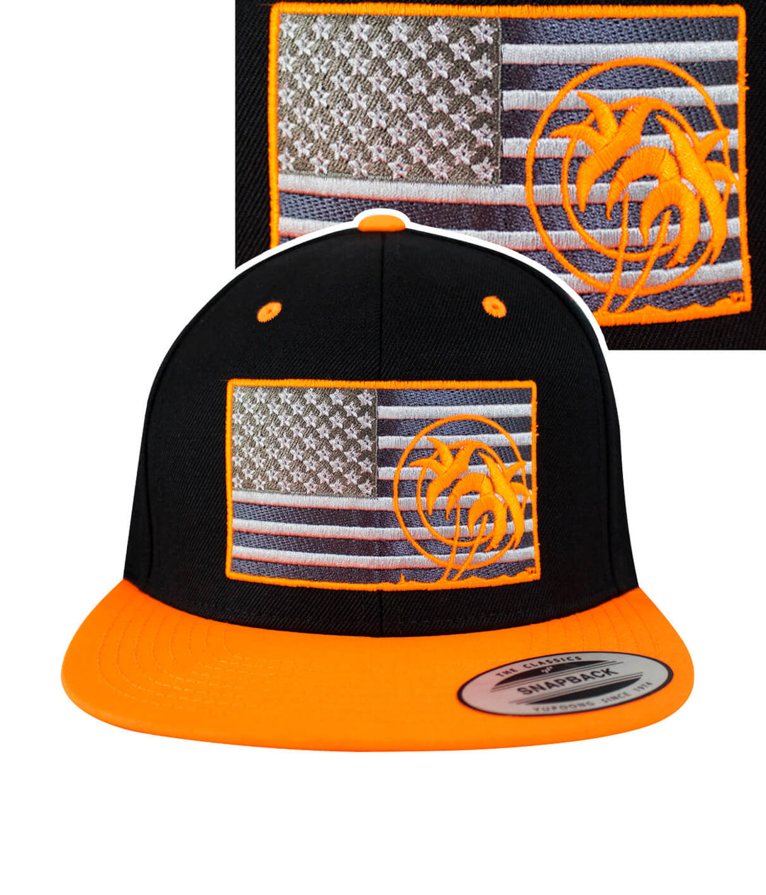 Strong - Neon snapback hat featuring American flag design with neon accents and NICERIDE embroidery.