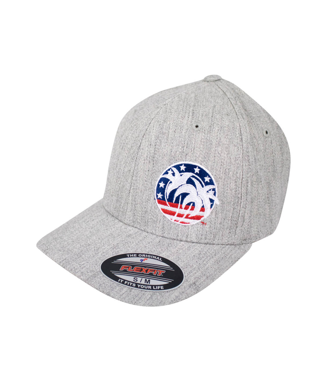 Spirit of 76 Classic Flexfit Hat featuring palm trees and stars, stylish grey design, perfect hat for casual wear.