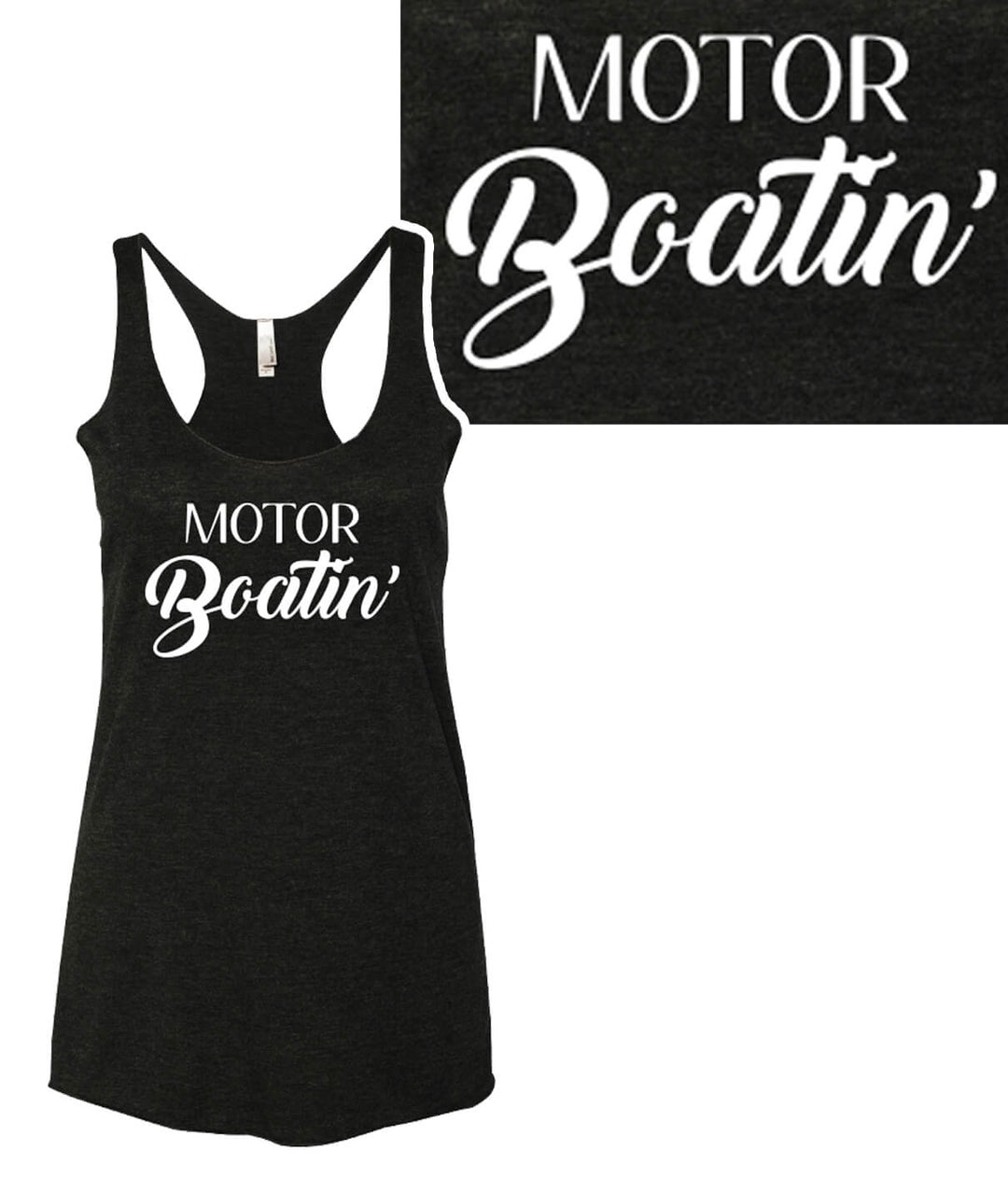 Motor Boatin' tank top featuring vintage racerback style and ultra-soft fabric, ideal for casual summer wear.