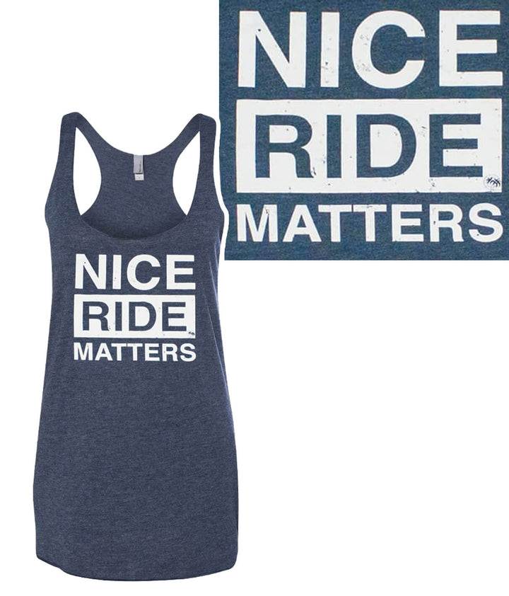NICERIDE Matters blue tank top shirt showcasing a vintage racerback design and stylish print