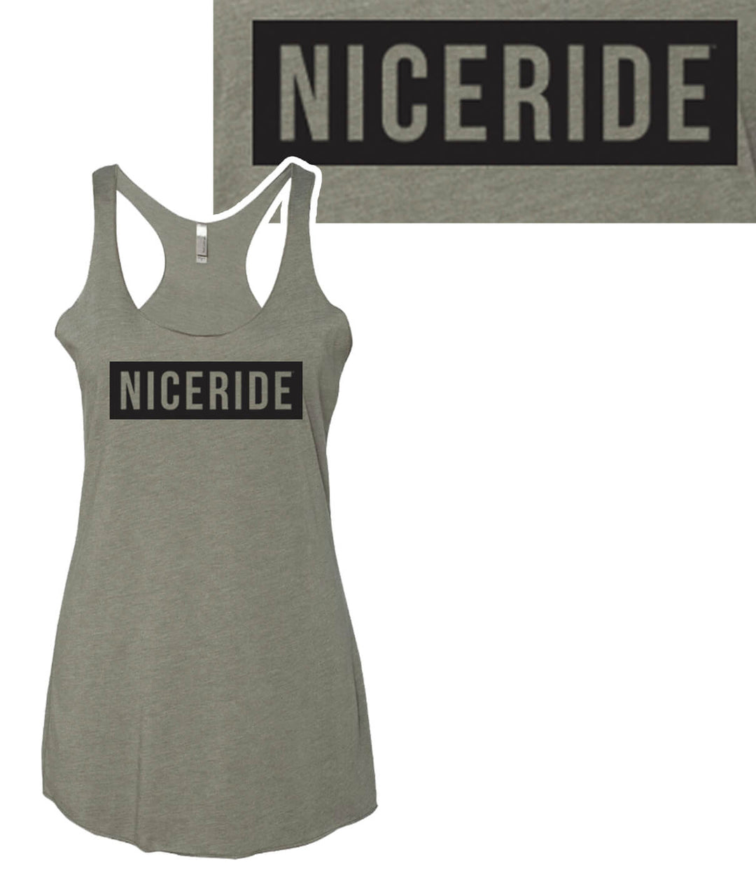 Next Level Women's vintage tank top featuring NICERIDE logo, ultra-soft and loose fit, designed and shipped in the USA.