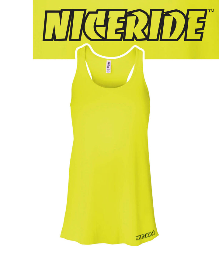 Pacific Flowy tank top for women in bright yellow with NICERIDE logo, perfect for casual wear and outdoor activities.