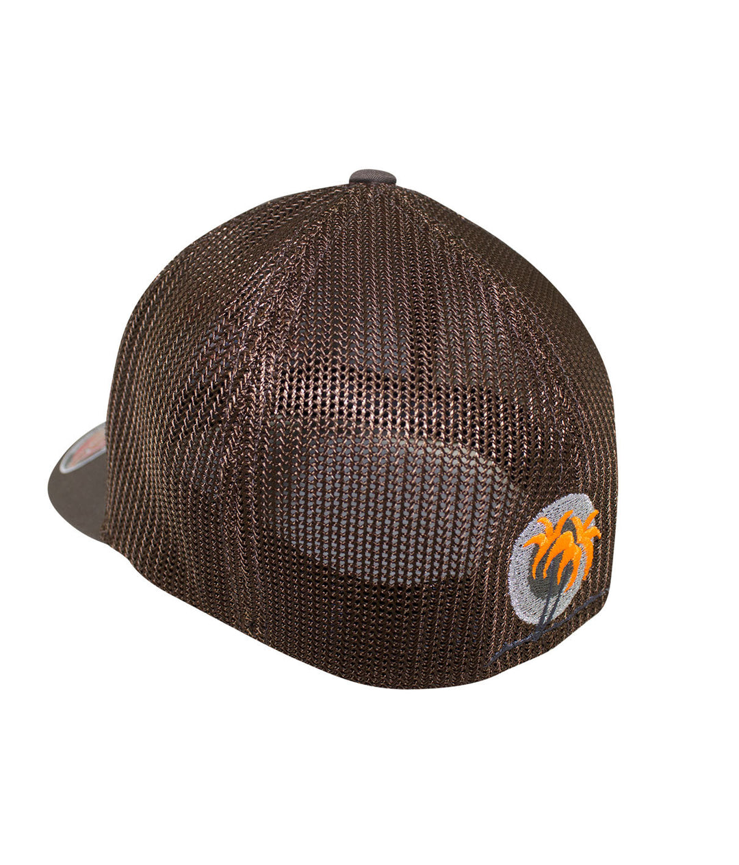 Back view of a brown meshback Flexfit hat featuring NICERIDE&