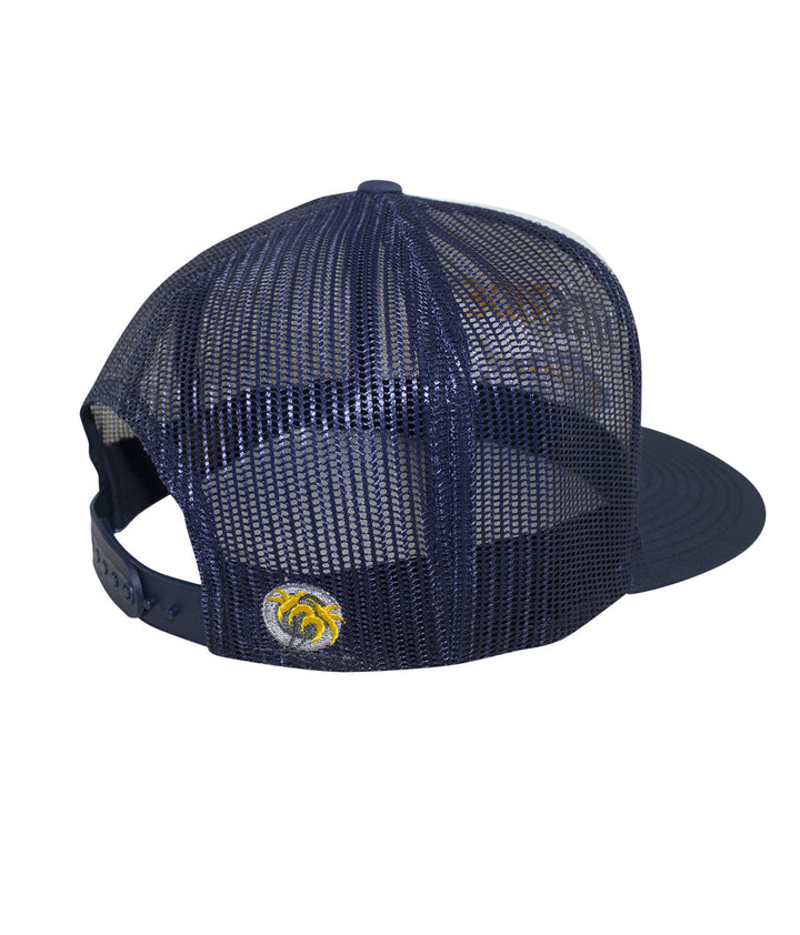 Back view of the "Sorry Charlie" hat showing the mesh design and embroidered palm logo.