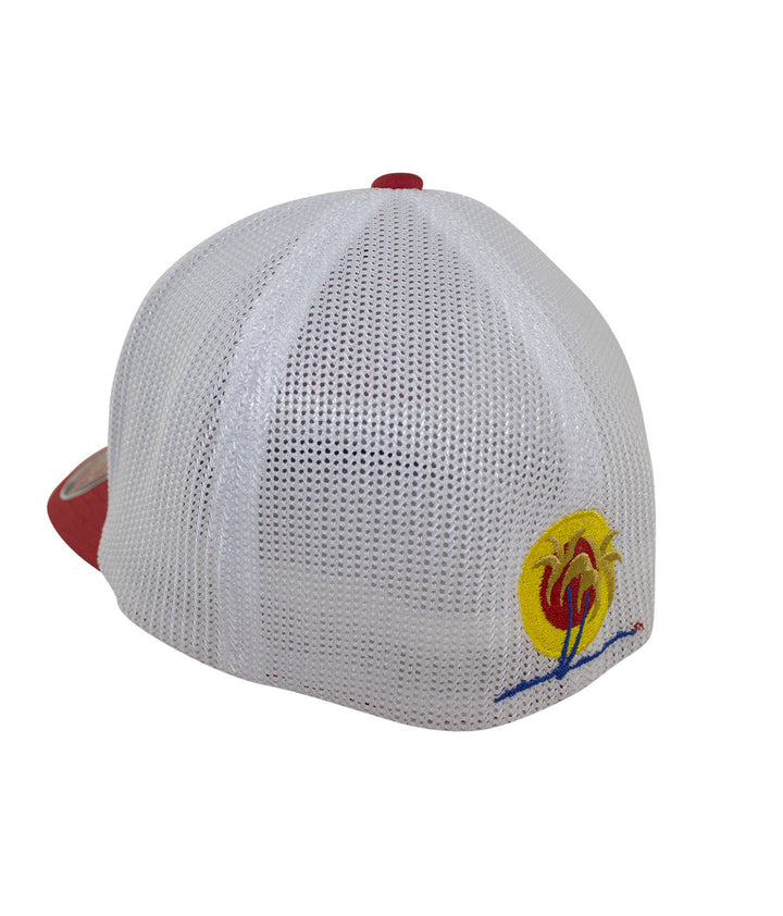 Arizona Flag meshback flexfit hat, featuring classic palm logo embroidered on the back, side view.