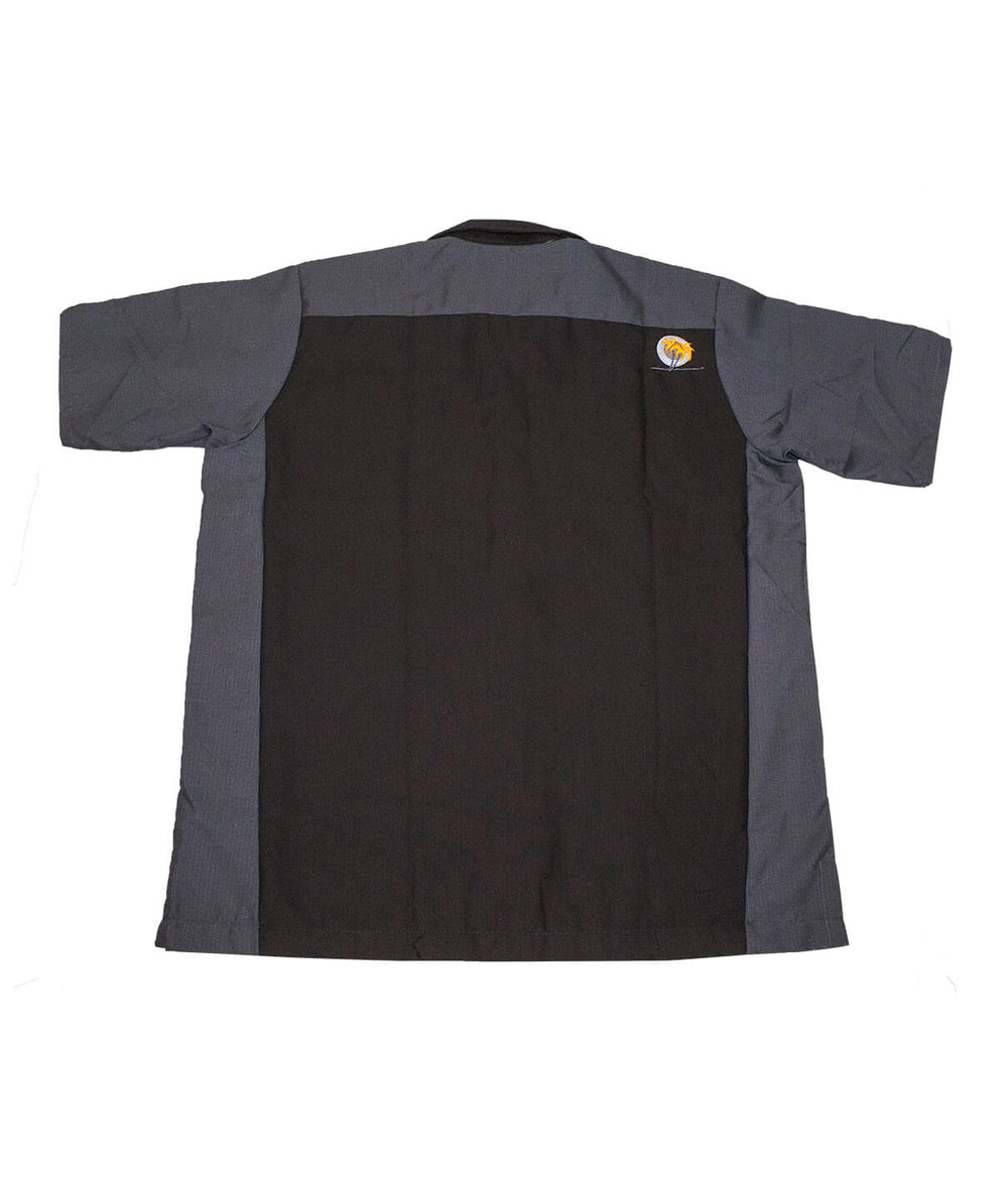 Men's Button Up Crew Shirt in black and charcoal, featuring embroidered NICERIDE logo.