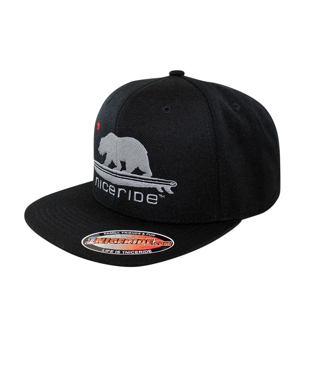 Hang 20 Black Snapback hat with embroidered bear logo and classic palm design.