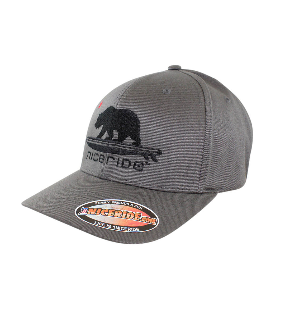 Hang 20 Classic Flexfit Hat featuring black bear design on a gray background with NICERIDE branding.