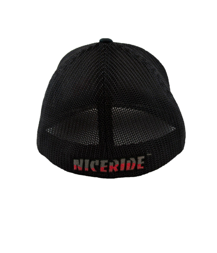 Back view of MOTO 1 Meshback Flexfit Hat featuring NICERIDE logo.