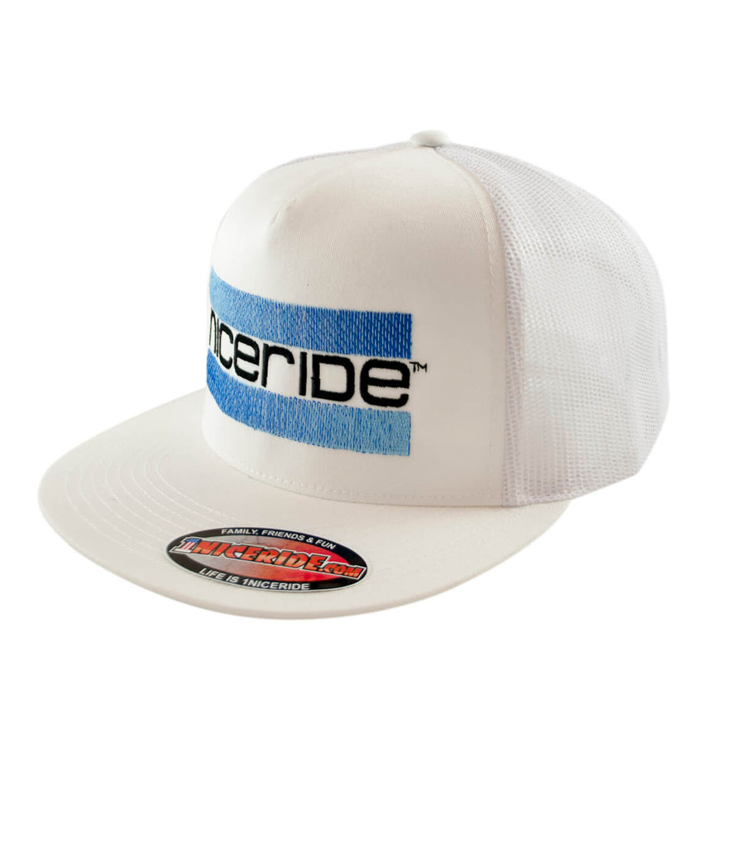 Cali Life - Blue trucker hat, classic snapback design with NICERIDE embroidery, USA made.