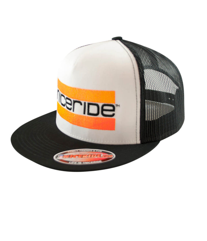 Cali Life - Orange Trucker Hat, classic snapback hat with NICERIDE embroidered design, designed and shipped in the USA.