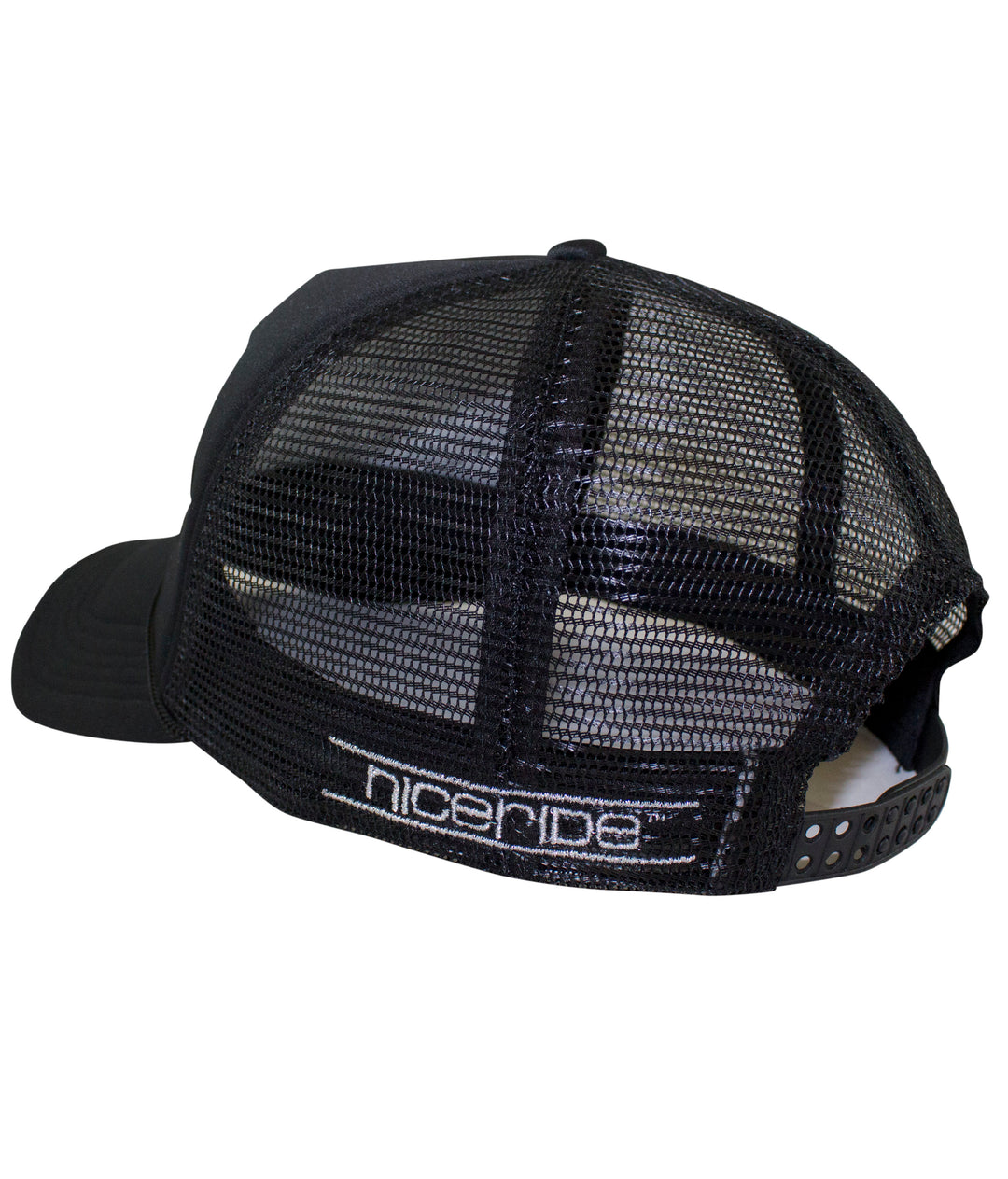 Back view of the Rivering Foam Trucker Hat featuring NICERIDE embroidery and mesh design, ideal for river activities.