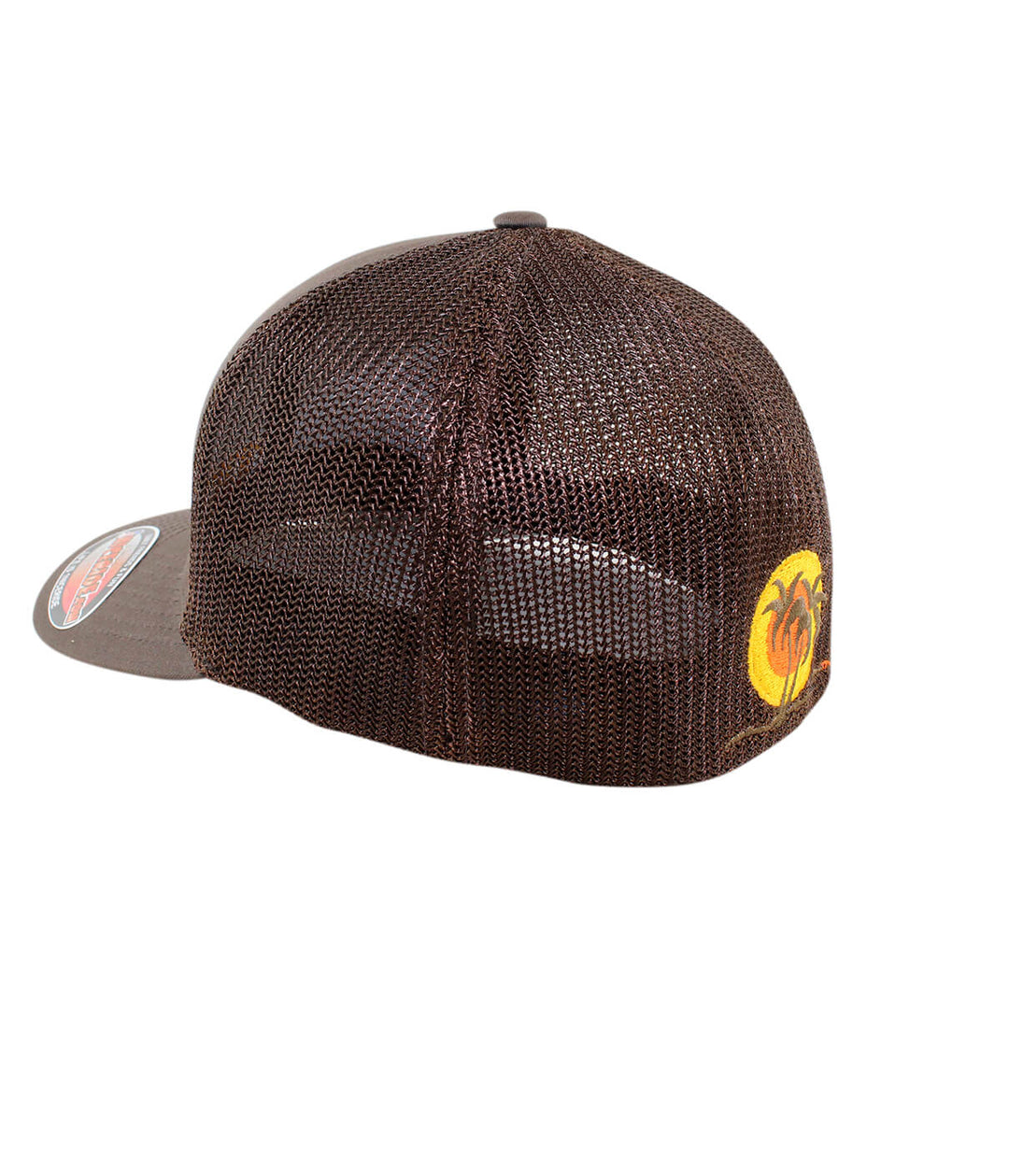 Back view of the "Sunrise" Meshback Flexfit Hat featuring palm logo design.