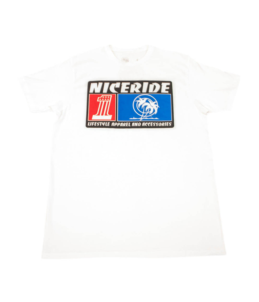 H2O short sleeve shirt featuring NICERIDE design on a white background, 100% ringspun cotton shirt.