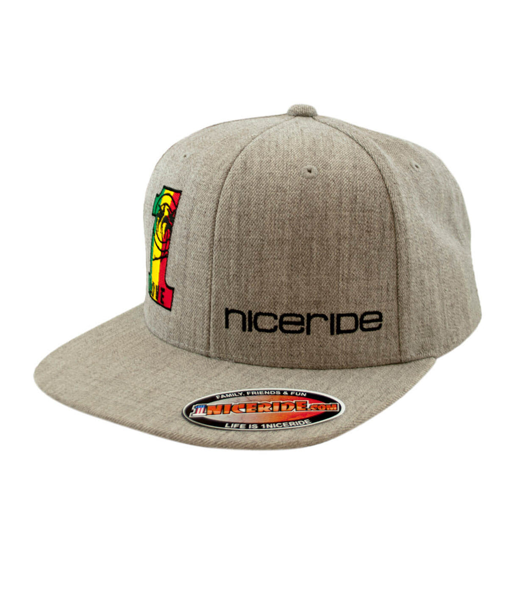 NICERIDE '1 LOVE' embroidered hat in gray snapback style, perfect for casual wear.