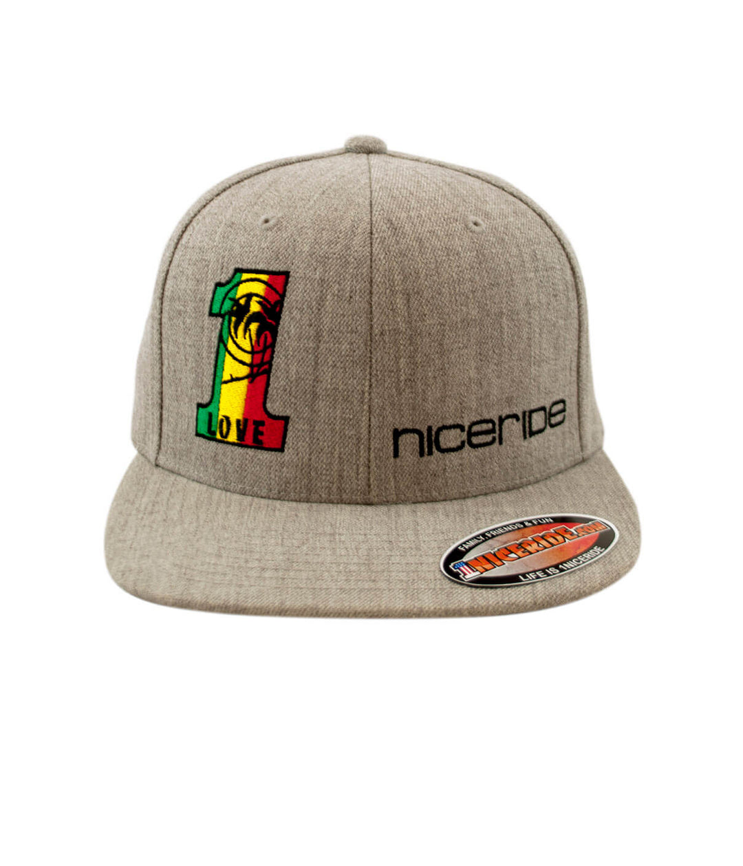 Love Tower Snapback hat featuring NICERIDE's '1 LOVE' logo in vibrant colors.