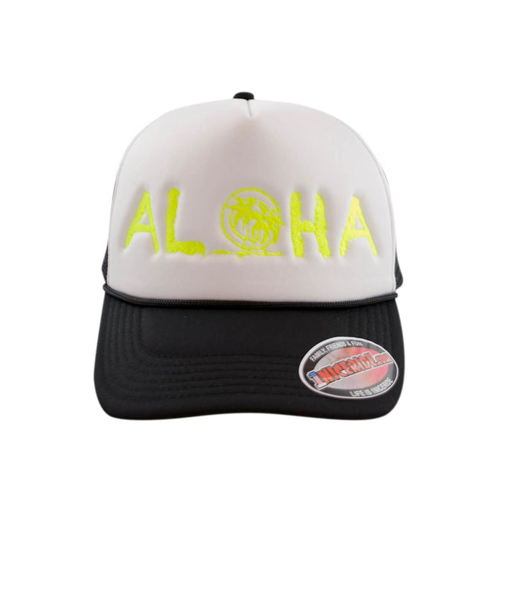 Maui Foam Trucker Cap with Aloha palm logo, a classic hat designed in the USA.