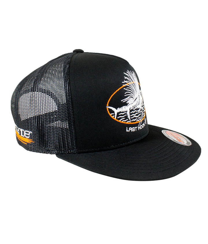 Last Hook Up trucker hat featuring NICERIDE design, side view, perfect summer accessory for hat lovers.