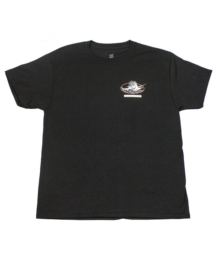 Last Hook Up shirt featuring a printed design on a black Hanes men&