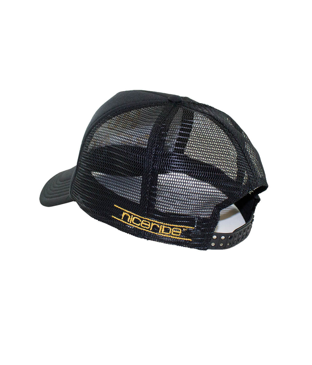 Back view of Como Estas Beaches Foam Trucker Hat with NICERIDE embroidery, showcasing its stylish design. Perfect hat for any occasion.