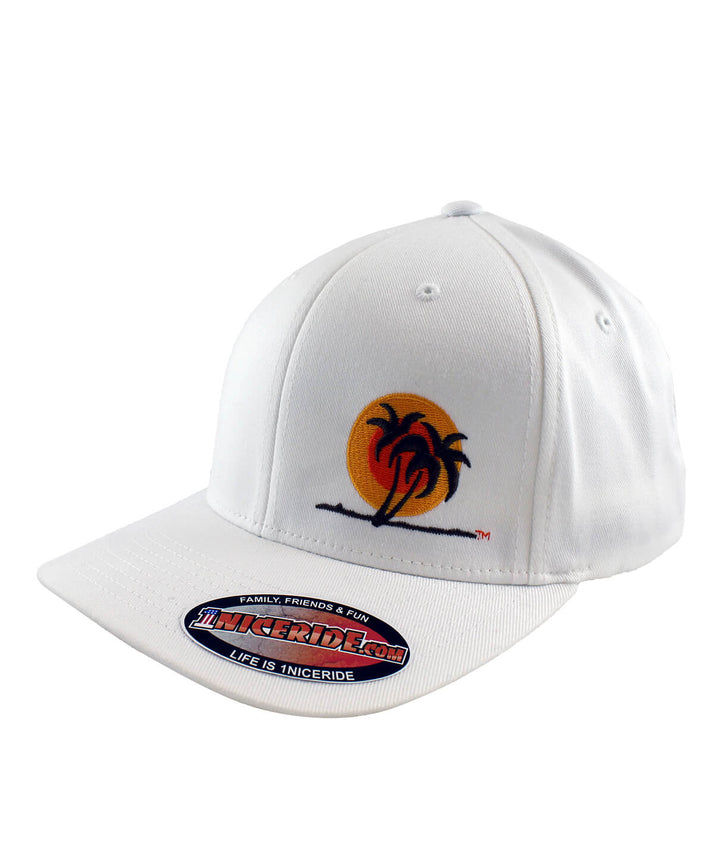 Padres Palm Classic Flexfit hat with NICERIDE logo and palm tree design in retro colors.