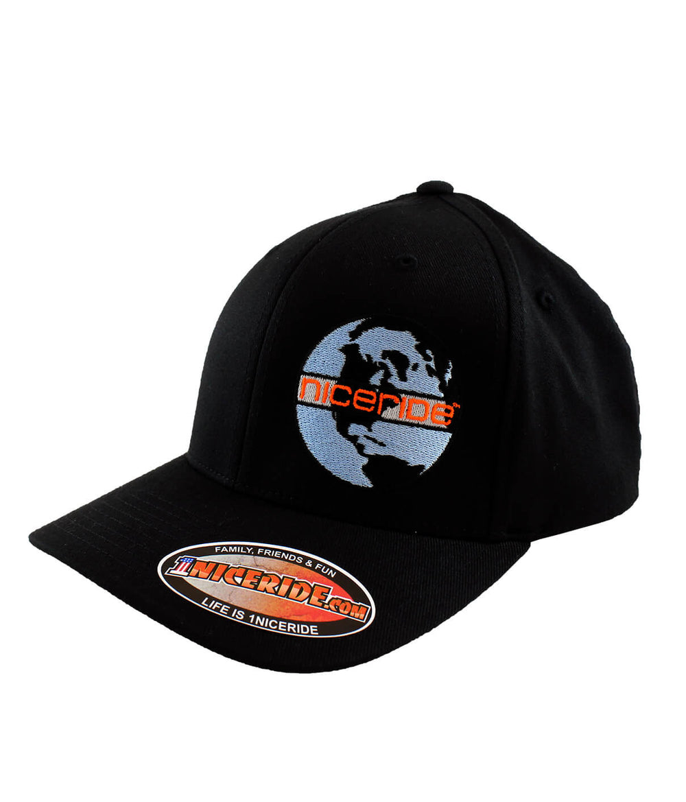 Global Classic Flexfit Hat featuring NICERIDE's embroidered design and classic palm logo on the back.