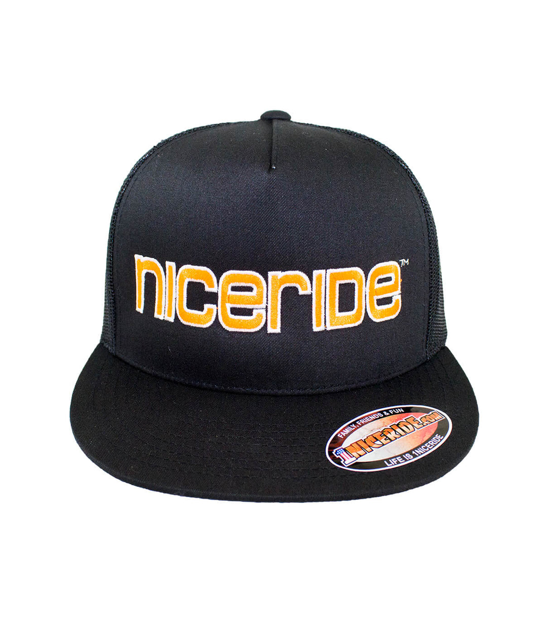 Black Trucker hat with NICERIDE logo, a stylish choice for any outdoor adventure.