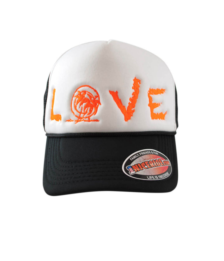 LOVE Foam Trucker Cap, classic hat with embroidered logo, designed and shipped in the USA.