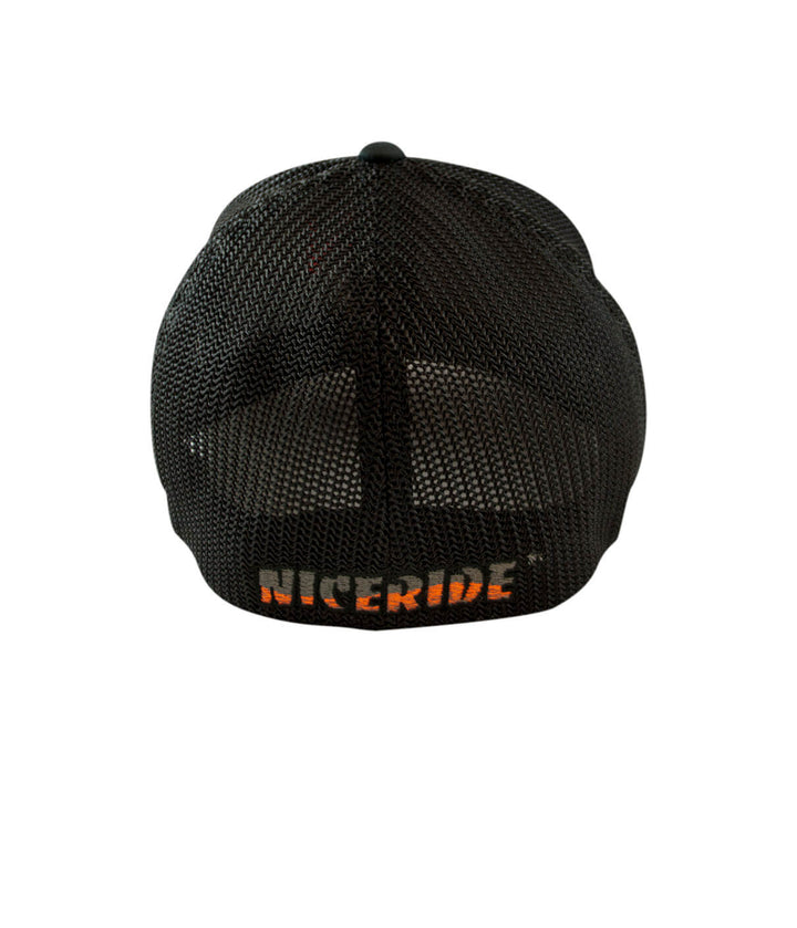 Back view of the NR Meshback Flexfit hat showing NICERIDE logo on the back, perfect summer hat for outdoor activities.