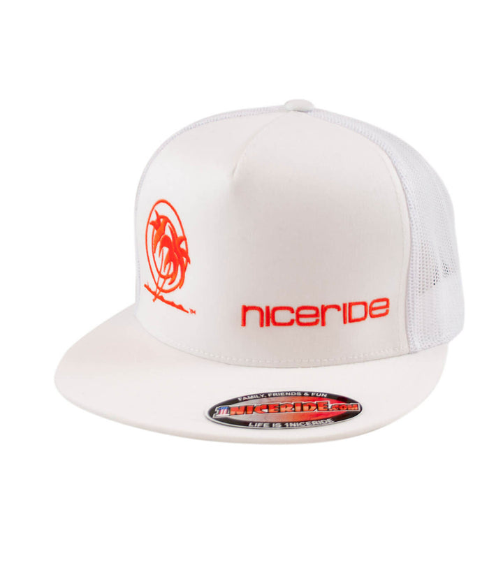 Palm Tower Trucker Hat by NICERIDE featuring embroidered palm logo and &