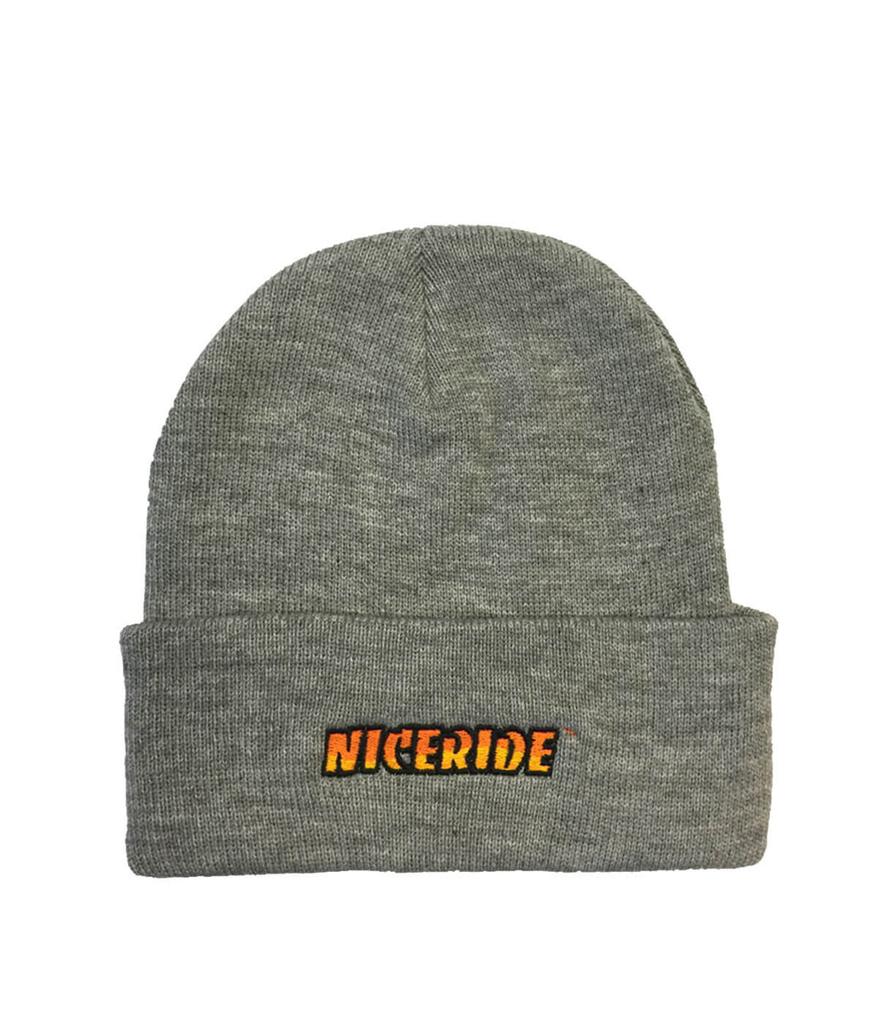 Classic NICERIDE cuffed beanie with embroidered logo, perfect for stylish winter warmth.