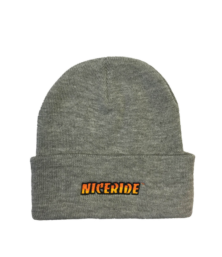 Classic NICERIDE cuffed beanie with embroidered logo, perfect for stylish winter warmth.