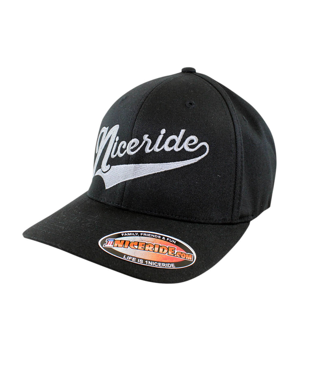 Play Ball Classic Flexfit hat featuring NICERIDE logo, embroidered black front, and stylish design.