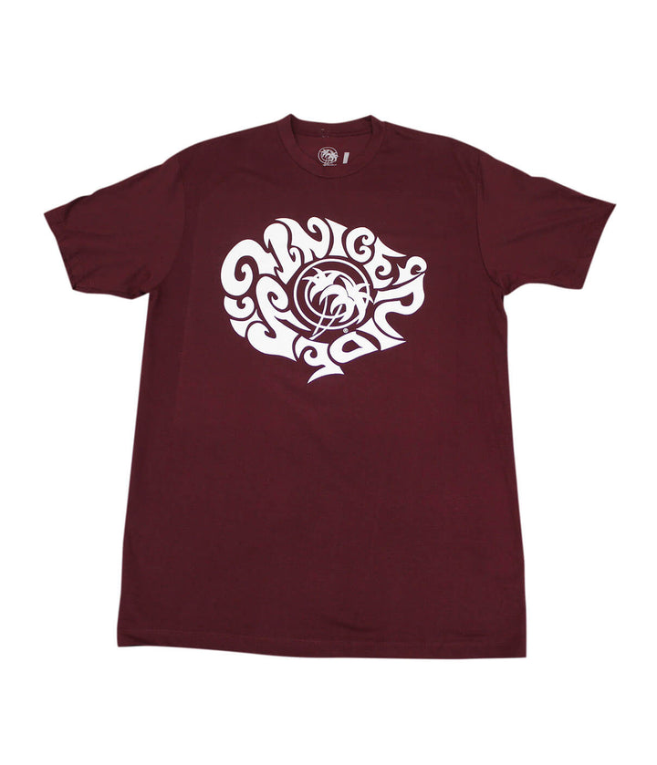 100% Combed Cotton maroon t-shirt featuring NICERIDE&