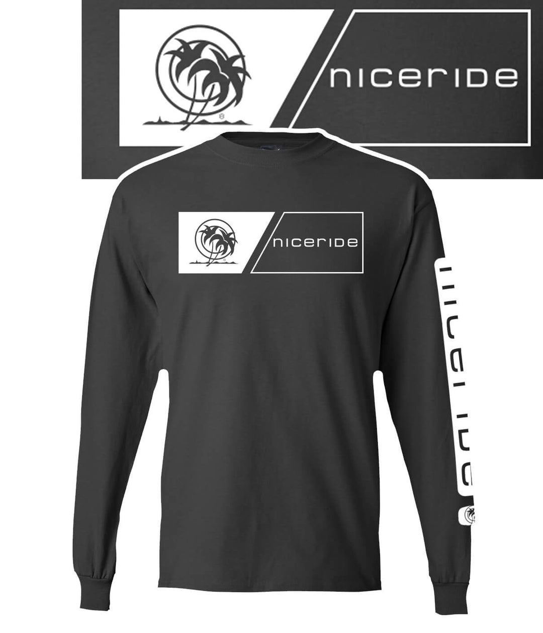 Blocked Out - Black Or White Men's Hanes Pre-Shrunk 100% Cotton Long Sleeve Shirt with NICERIDE logo