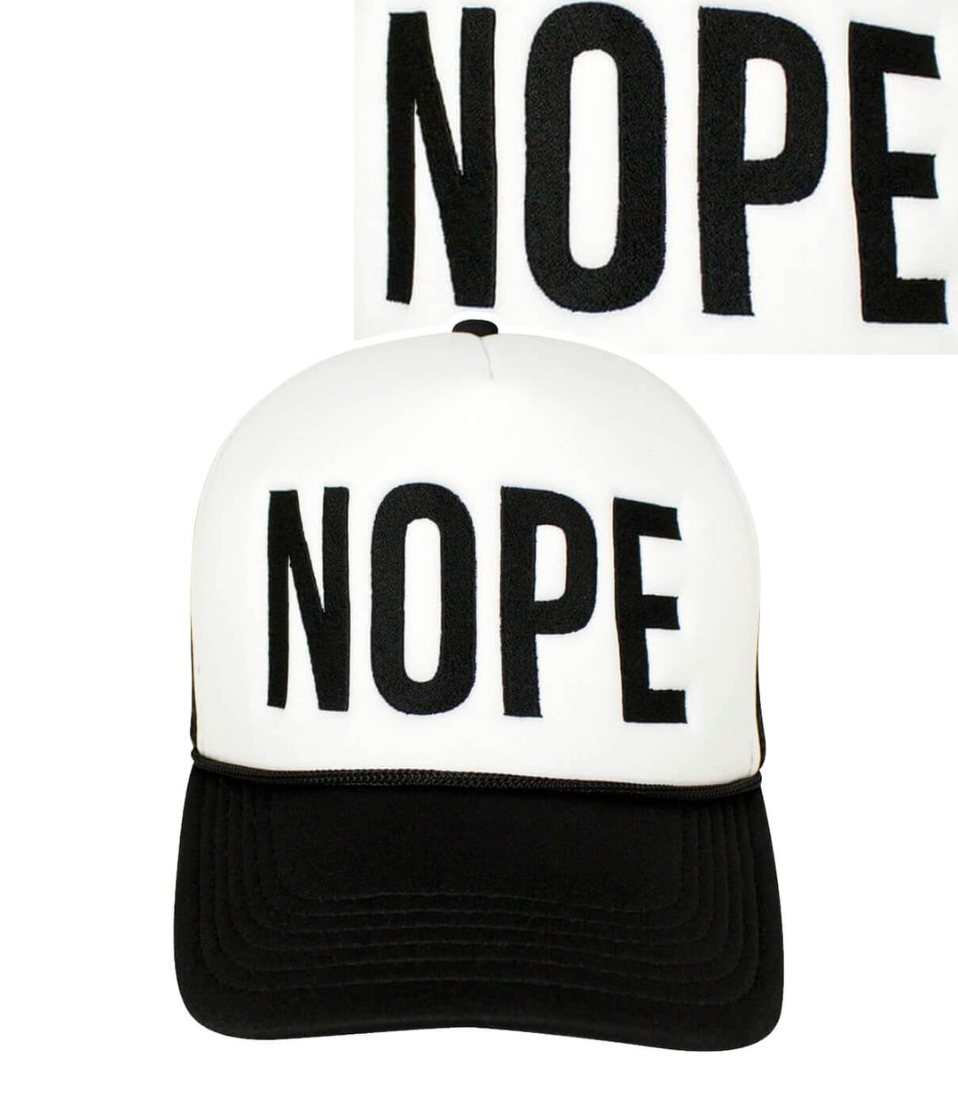 Foam Trucker Baseball Cap with "NOPE" embroidered on the front, perfect hat for stylish casual wear.