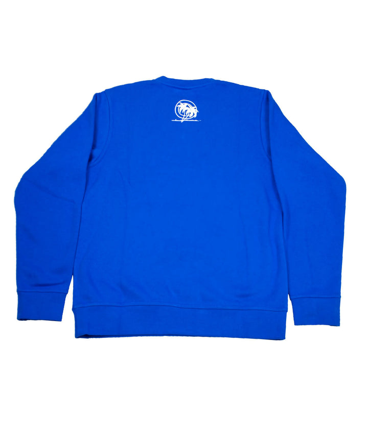 Back view of a blue NIKE sweatshirt featuring NICERIDE&