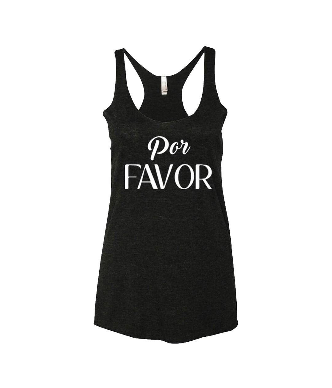 Por Favor tank top in black, vintage racerback design with soft fabric and loose fit, perfect for casual wear.