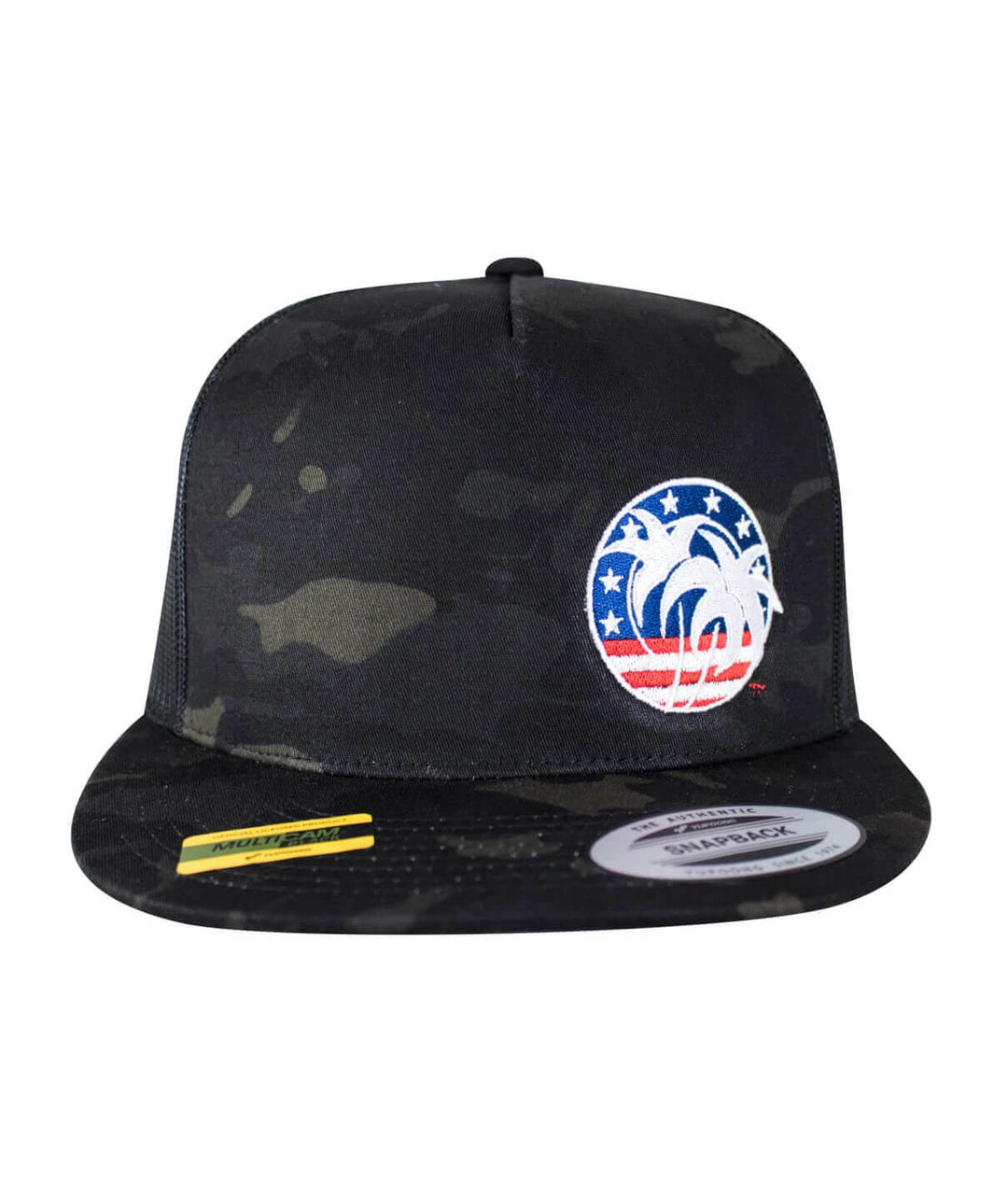 Spirit of 76-LP Trucker Hat featuring embroidered design, classic snapback style, and multicamo pattern.
